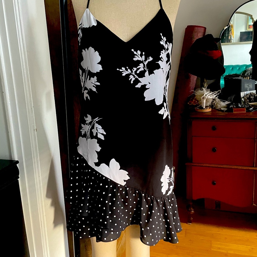 Bar III Black and White Asymmetrical Dress